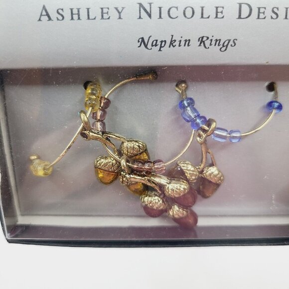 Ashley Nicole Napkin Rings Thanksgiving Acorn Gold Color Charms Table Scape - Picture 4 of 5